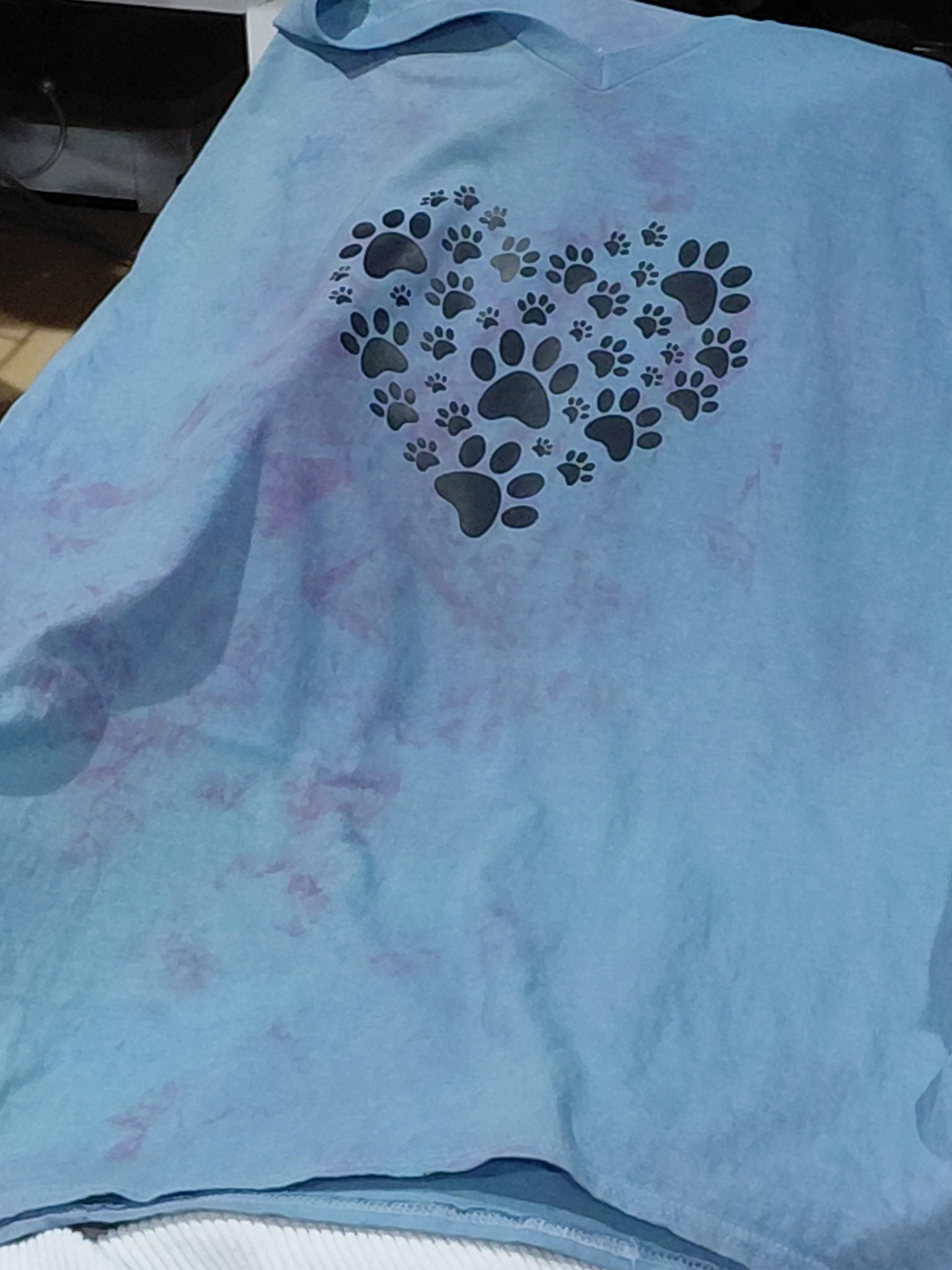 Hand painted paw print heart tie-dye shirt