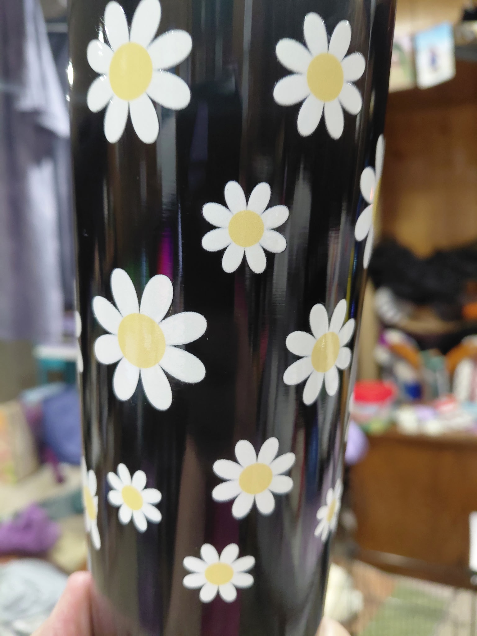 Black daisy custom tumbler
